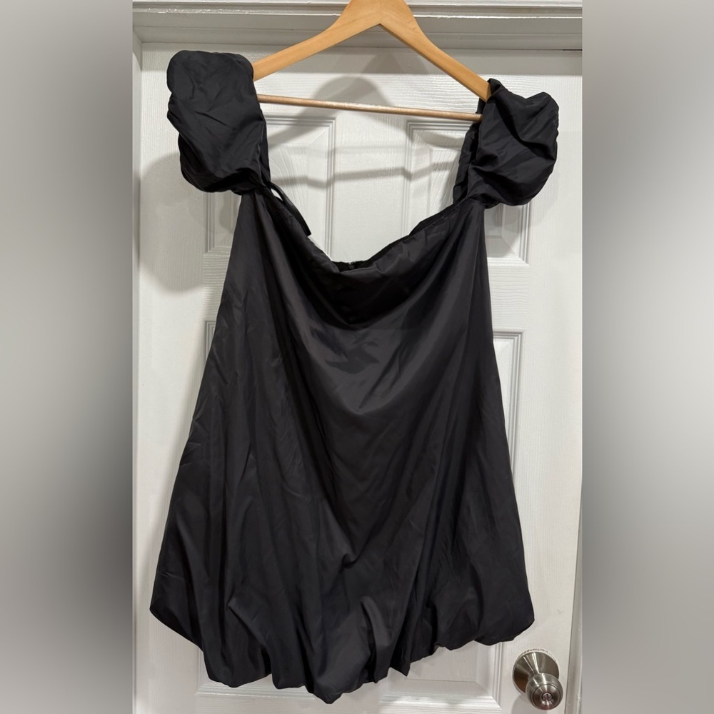 STAUD Black Strapless Puff-Sleeve Cocktail Dress